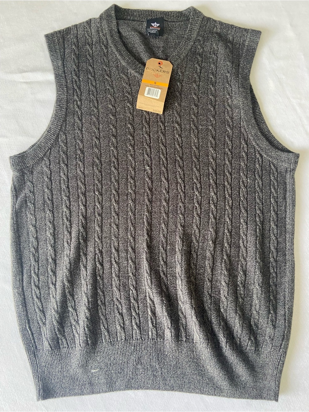 Dockers Men's Storm Marl Gray V-Neck Cable Knit Sweater Vest NWT